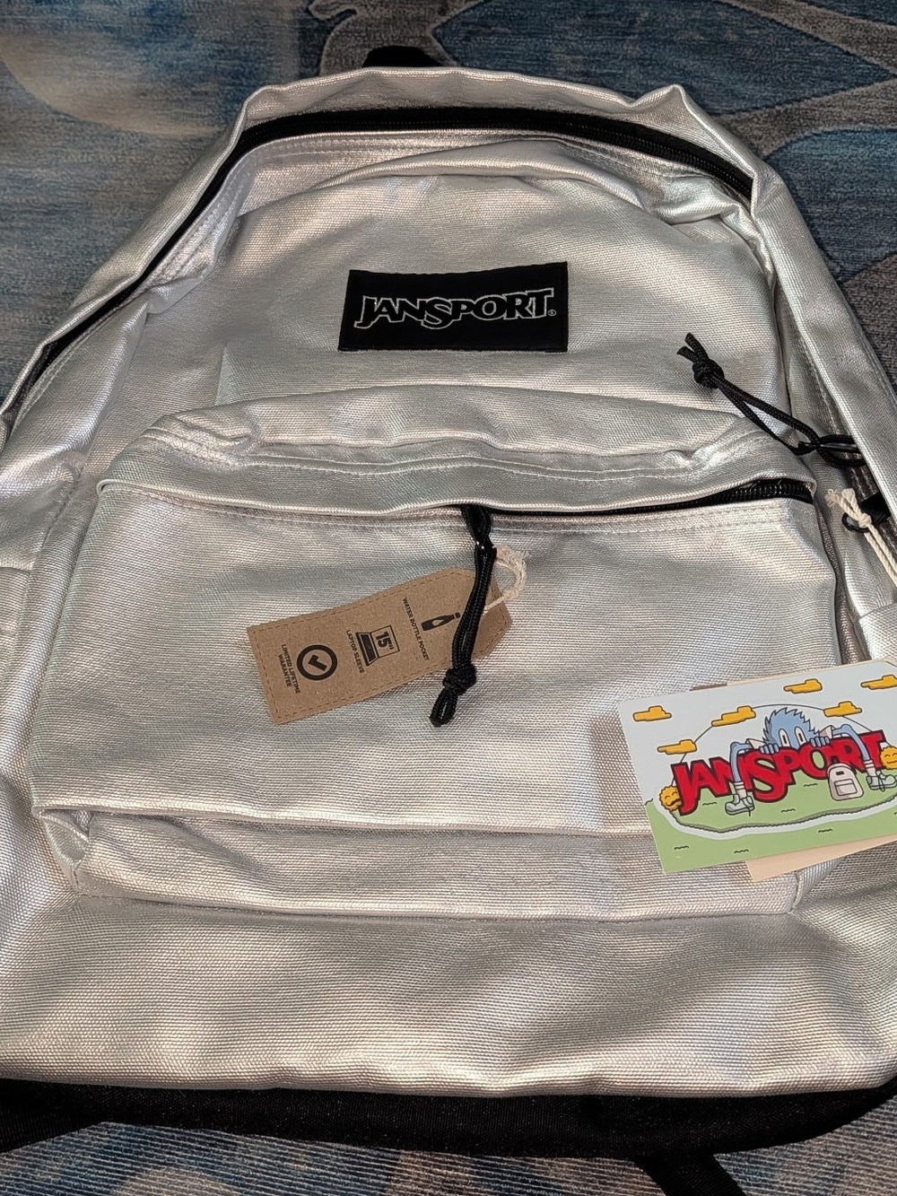 Brand New! Jansport Metallic Silver Backpack with Front Pocket